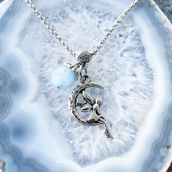 🔴sale ! Fairy moon blue calcite gem steel necklace - Picture 6 of 9